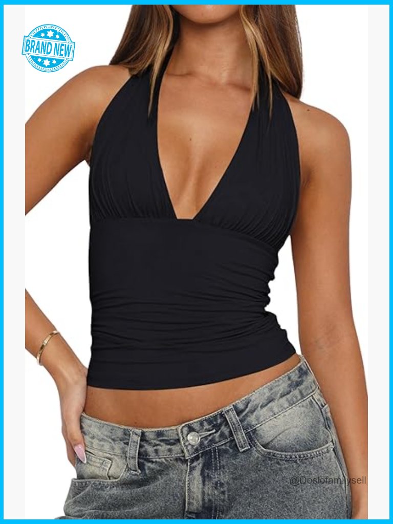 Sleeveless Halter Crop Top Tie Up Backless Going Out Party Y2k